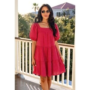 CB Positano Babydoll Pink Tiered Puff Sleeve Mini Dress Small Europe